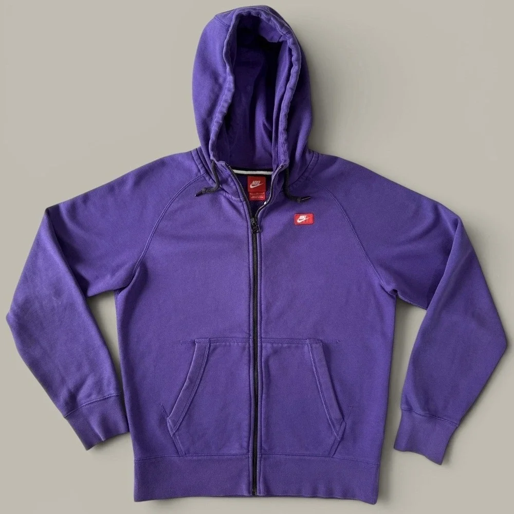 Nike Big Logo Full Zip Hoodie Fleece Size M Purple Raglan Graphic Sweatshirt